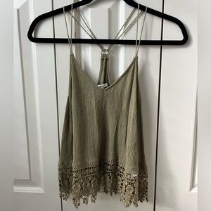 Papaya Green Lace Pattern V-Neck Tank Top Size Medium